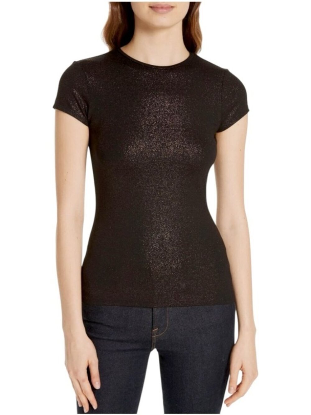 Ted Baker London Amander Shimmer Fitted Tee Women’s 8-10 US Black Glitter